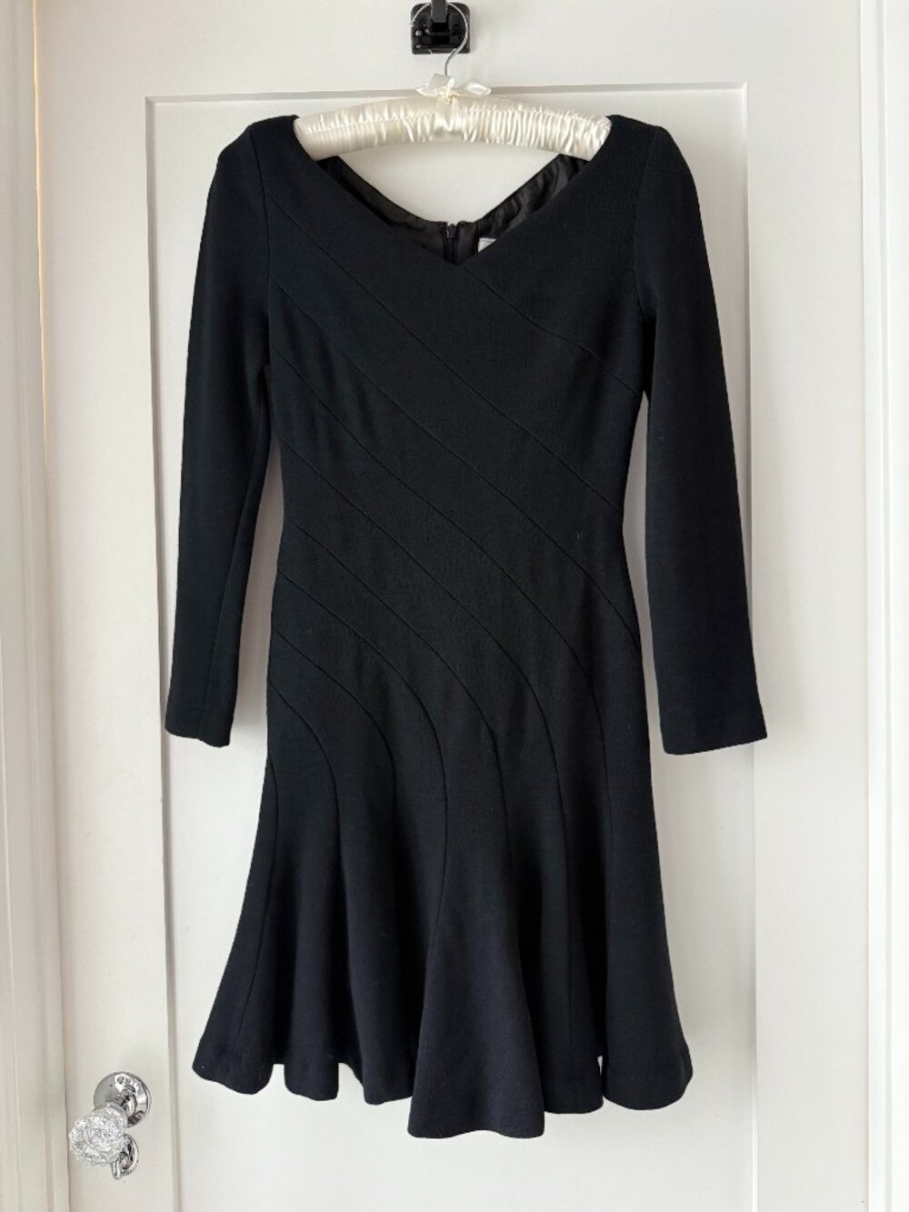 Carmen Marc Valvo Black Wool Fit & Flare Cocktail Dress Y2K Minimalist M